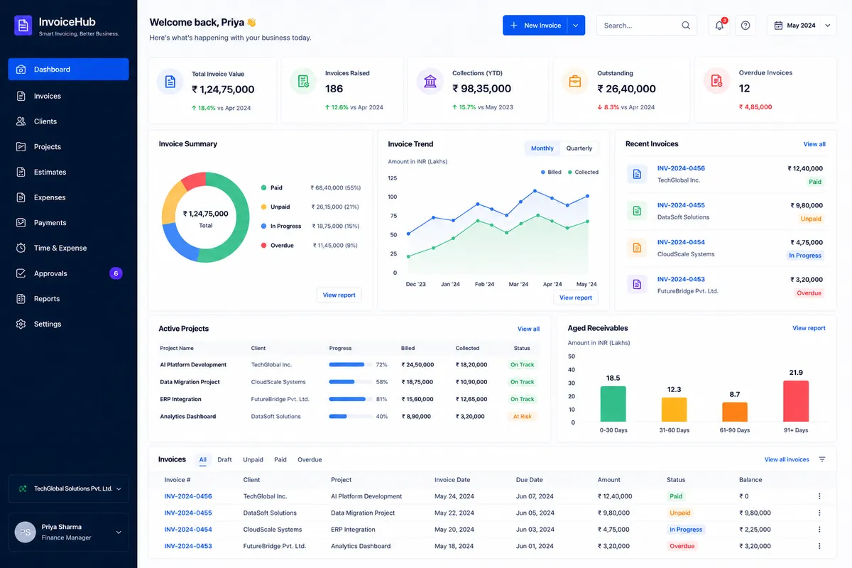 Enterprise Invoicing & Project Management Platform